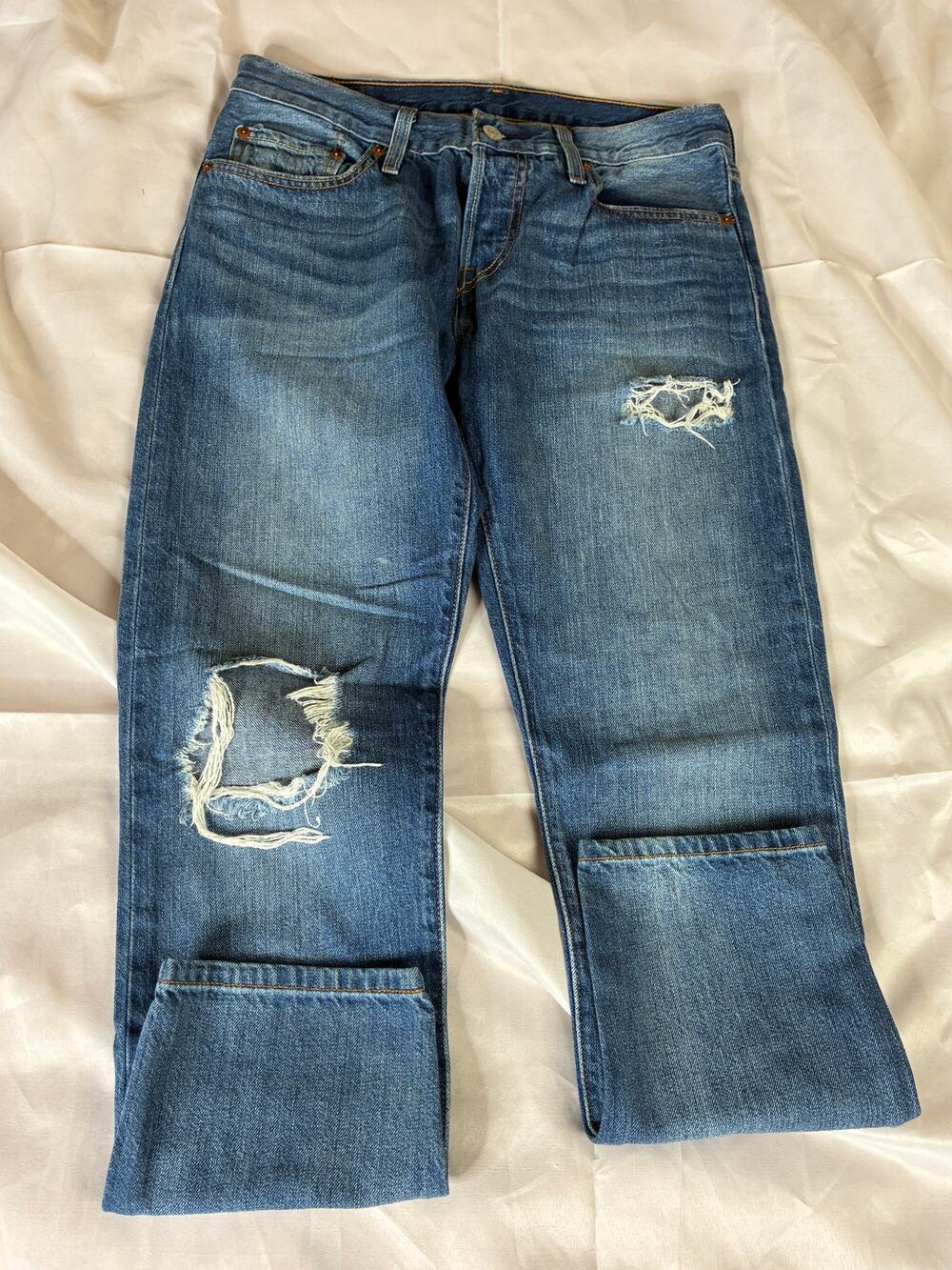 Levi's 501 CT Womens W26 Distressed Ripped Jeans Tapered Leg Medium Wash